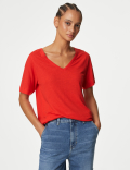 Linen Blend V-Neck Top