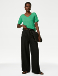 Linen Blend V-Neck Top