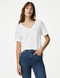 Linen Blend V-Neck Top