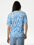 Linen Blend Printed V-Neck Top
