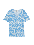 Linen Blend Printed V-Neck Top