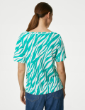 Linen Blend Printed V-Neck Top