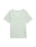 Linen Blend Striped V-Neck Top