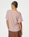 Linen Blend Striped V-Neck Top