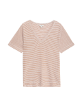 Linen Blend Striped V-Neck Top