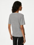 Linen Blend Striped V-Neck Top