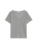 Linen Blend Striped V-Neck Top