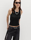 Cotton Rich Ribbed Scoop Neck Bra Vest Top