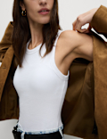 Cotton Rich Ribbed Scoop Neck Bra Vest Top