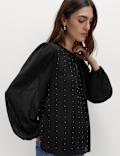 Studded Blouson Sleeve Blouse