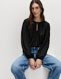 Studded Blouson Sleeve Blouse