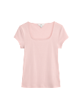 Pure Cotton Square Neck Slim Fit Top