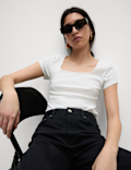 Pure Cotton Square Neck Slim Fit Top