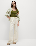 Pure Cotton Square Neck Slim Fit Top