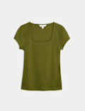 Pure Cotton Square Neck Slim Fit Top