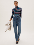 Cotton Rich Striped Funnel Neck Top