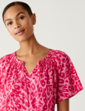 Pure Cotton Printed Tie Neck Blouse