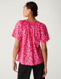 Pure Cotton Printed Tie Neck Blouse