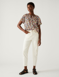 Pure Cotton Printed Tie Neck Blouse
