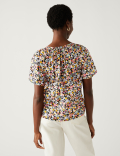 Pure Cotton Printed Tie Neck Blouse