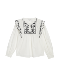 Pure Cotton Embroidered Frill Detail Blouse