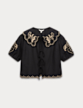 Pure Cotton Embroidered Collared Blouse