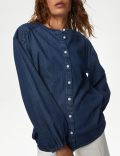Pure Cotton Denim Button Through Blouse