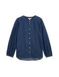 Pure Cotton Denim Button Through Blouse