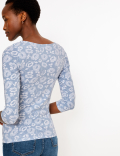 Cotton Floral Fitted 3/4 Sleeve Top