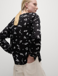Pure Cotton Printed Tie Neck Blouse
