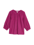 Pure Cotton Embroidered Blouson Sleeve Blouse