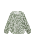 Cotton Rich Printed Button Through Blouse