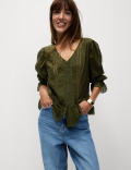Pure Cotton Lace Frill Detail Blouse