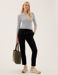Cotton Rich Striped Slim Fit 3/4 Sleeve Top