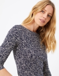 Cotton Floral Fitted 3/4 Sleeve Top