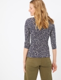 Cotton Floral Fitted 3/4 Sleeve Top