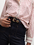 Cotton Blend Printed Crew Neck Blouse