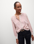 Cotton Blend Printed Crew Neck Blouse