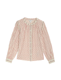 Cotton Blend Printed Crew Neck Blouse