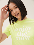 Pure Cotton Slogan Crew Neck T-Shirt