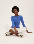 Cotton Rich Polka Dot Fitted 3/4 Sleeve Top