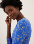 Cotton Rich Polka Dot Fitted 3/4 Sleeve Top