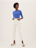 Cotton Rich Polka Dot Fitted 3/4 Sleeve Top