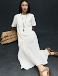 Cotton Rich Sheer Panel T-Shirt Dress