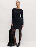 Jersey Slash Neck Ruched Mini Bodycon Dress