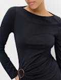 Jersey Slash Neck Ruched Mini Bodycon Dress