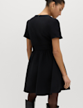 Puff Sleeve Belted Mini Skater Dress
