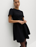 Puff Sleeve Belted Mini Skater Dress