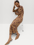 Jersey Animal Print High Neck Midaxi Dress
