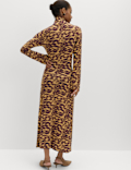 Jersey Animal Print High Neck Midaxi Dress